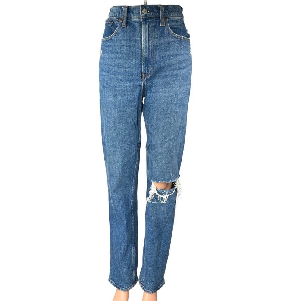 Abercrombie & Fitch Blue Distressed 90s Straight Ultra High Rise Denim Jeans 25